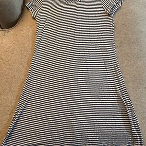 Pinc Navy and White Striped Midi Dress